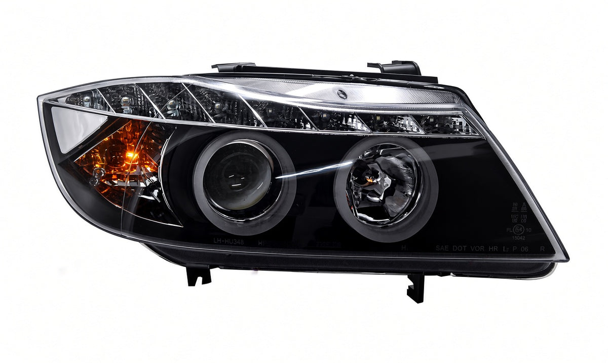 BMW 3-Series E90, E91 Pre-Facelift (2005-2008) Black LED DRL Angel Eye Headlights with Super Bright Rings