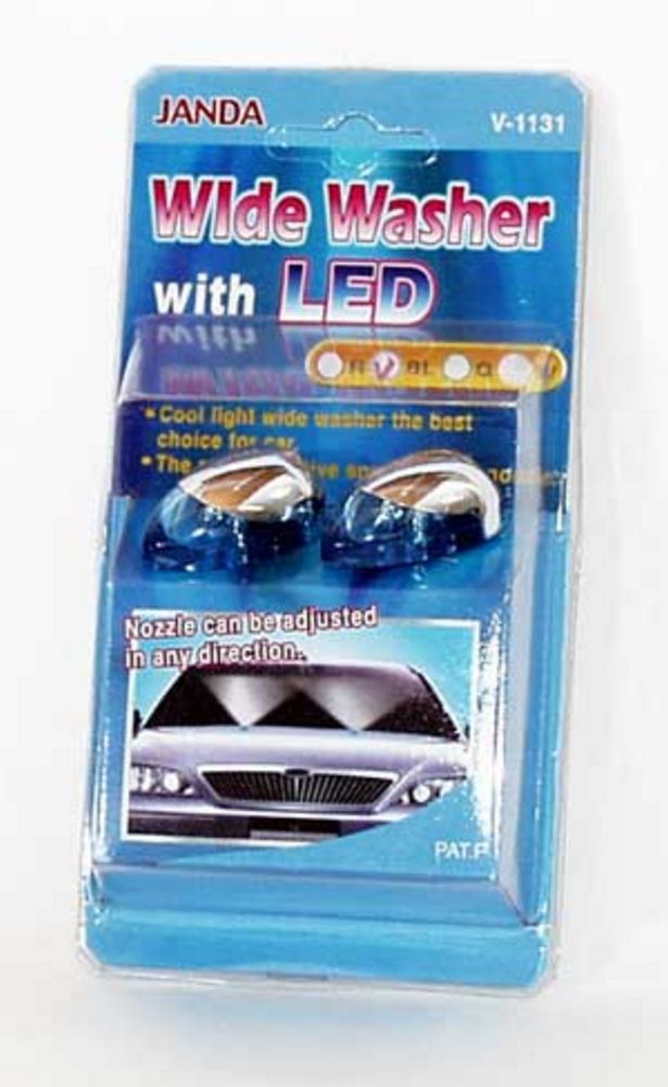 Wide Angle Windscreen Washer - Chrome With Blue Led