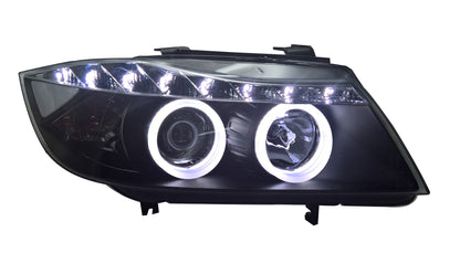 BMW 3-Series E90, E91 Pre-Facelift (2005-2008) Black LED DRL Angel Eye Headlights with Super Bright Rings