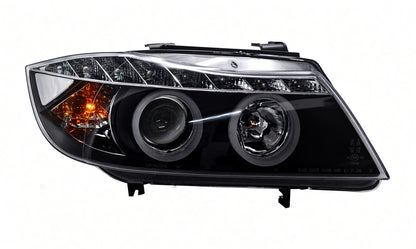 BMW 3-Series E90, E91 Pre-Facelift (2005-2008) Black LED DRL Angel Eye Headlights with Super Bright Rings