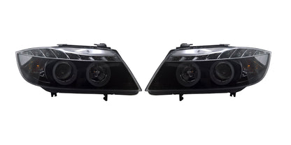 BMW 3-Series E90, E91 Pre-Facelift (2005-2008) Black LED DRL Angel Eye Headlights with Super Bright Rings