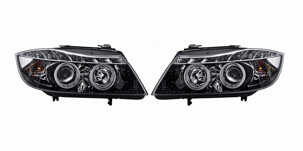 BMW 3-Series E90, E91 Pre-Facelift (2005-2008) Black LED DRL Angel Eye Headlights with Super Bright Rings