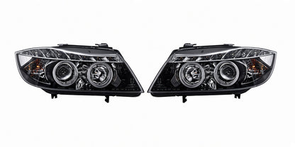 BMW 3-Series E90, E91 Pre-Facelift (2005-2008) Black LED DRL Angel Eye Headlights with Super Bright Rings