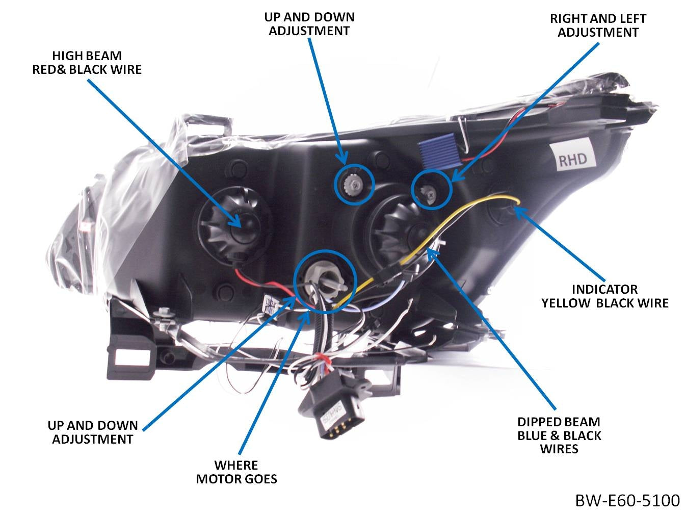 BMW 5-Series Saloon (E60); Estate (E61) (2003-2007) Black Angel Eye Projector Headlights