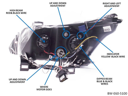BMW 5-Series Saloon (E60); Estate (E61) (2003-2007) Black Angel Eye Projector Headlights
