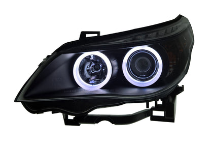 BMW 5-Series Saloon/Estate (E60/E61) 2003-2007 - Black Angel Eye Projector Headlights With Super Bright Rings & Motors