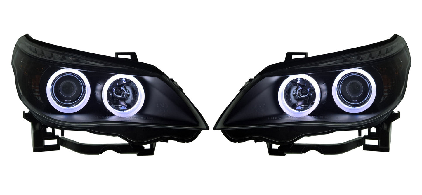 BMW 5-Series Saloon/Estate (E60/E61) 2003-2007 - Black Angel Eye Projector Headlights With Super Bright Rings & Motors
