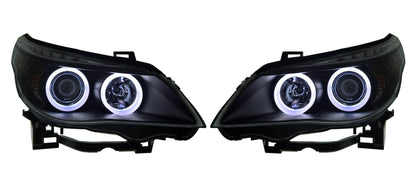 BMW 5-Series Saloon/Estate (E60/E61) 2003-2007 - Black Angel Eye Projector Headlights With Super Bright Rings & Motors