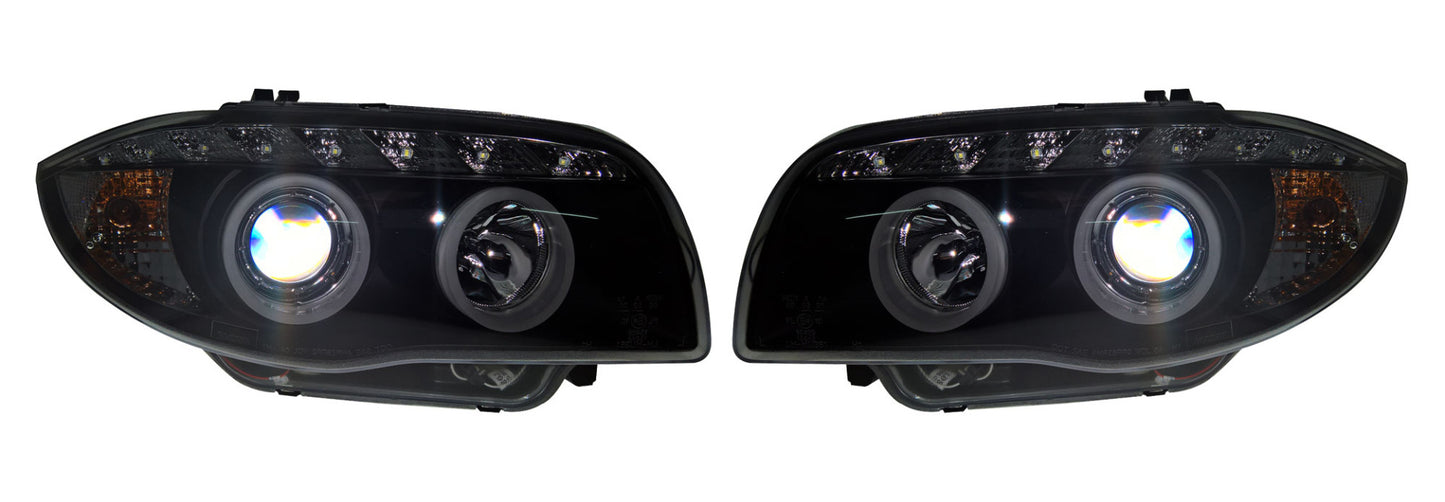 BMW 1-Series E81 E82 E87 E88 (2004-2011) Black Angel Eye Headlights With Super Bright Rings And LED Running Lights