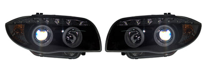 BMW 1-Series E81 E82 E87 E88 (2004-2011) Black Angel Eye Headlights With Super Bright Rings And LED Running Lights