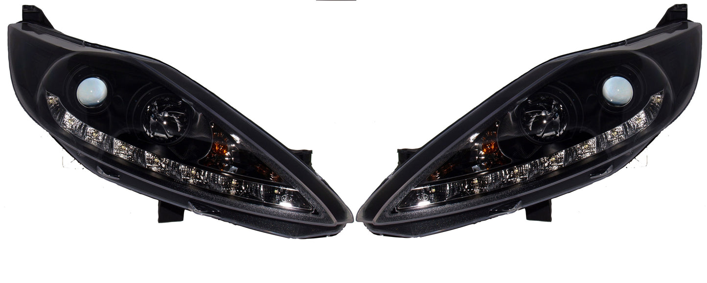 Ford Fiesta Mk7 (2008-2012) Black LED DRL-Style Devil Eye (Audi R8-Style) Headlights