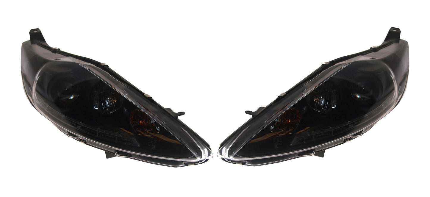 Ford Fiesta Mk7 (2008-2012) Black LED DRL-Style Devil Eye (Audi R8-Style) Headlights With Motors