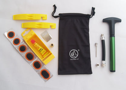 Bicycle Tyre Puncture Repair Kit With Nylon Tyre Levers, Mini Pump & Carry Bag