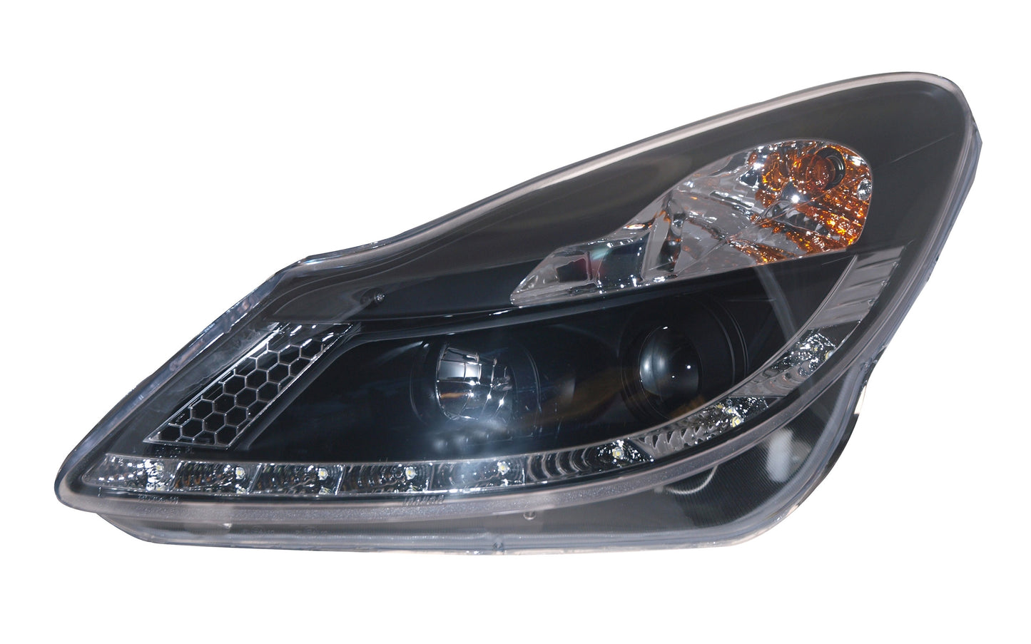 Vauxhall Corsa D Pre-Facelift 2006-2010 Black DRL-Style Devil Eye (Audi R8-Style) Headlights.