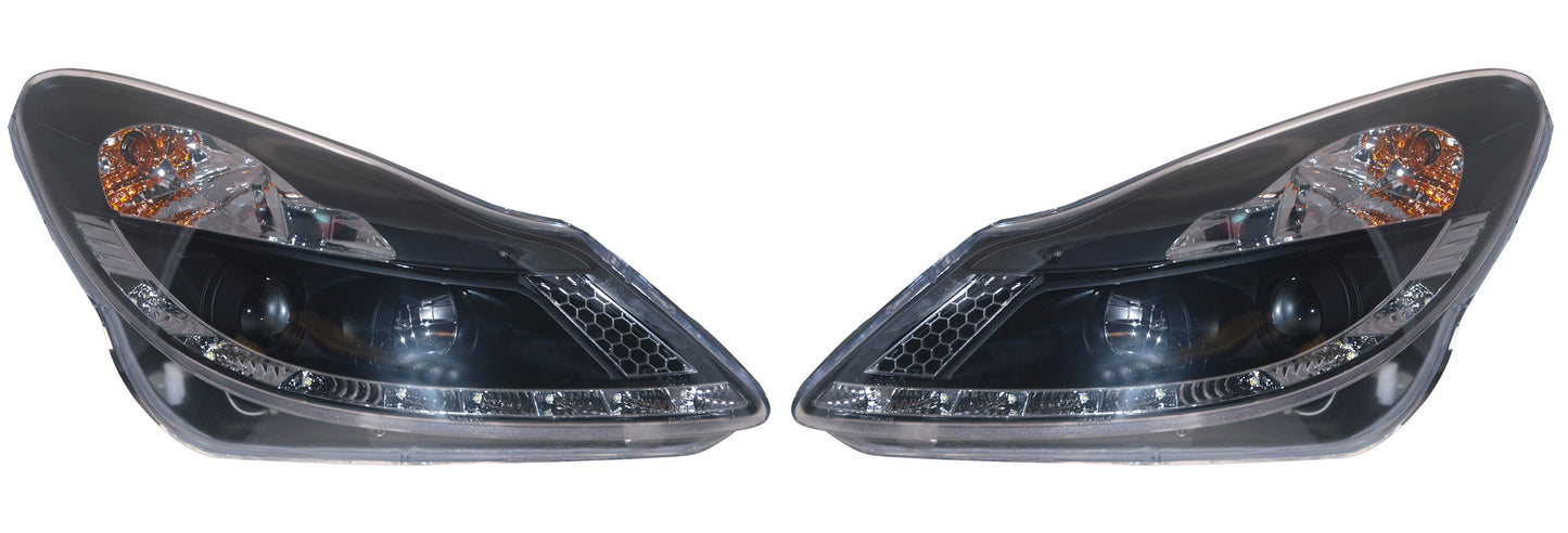 Vauxhall Corsa D Pre-Facelift 2006-2010 Black DRL-Style Devil Eye (Audi R8-Style) Headlights.