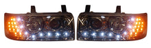 VW T4 Caravelle 1990-1997, T4 Transporter 1990-2003 (4-Cylinder Short Nose Models Only) Chrome DRL Headlights With LED Indicators.