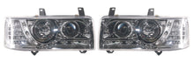 VW T4 Caravelle 1990-1997, T4 Transporter 1990-2003 (4-Cylinder Short Nose Models Only) Chrome DRL Headlights With LED Indicators.